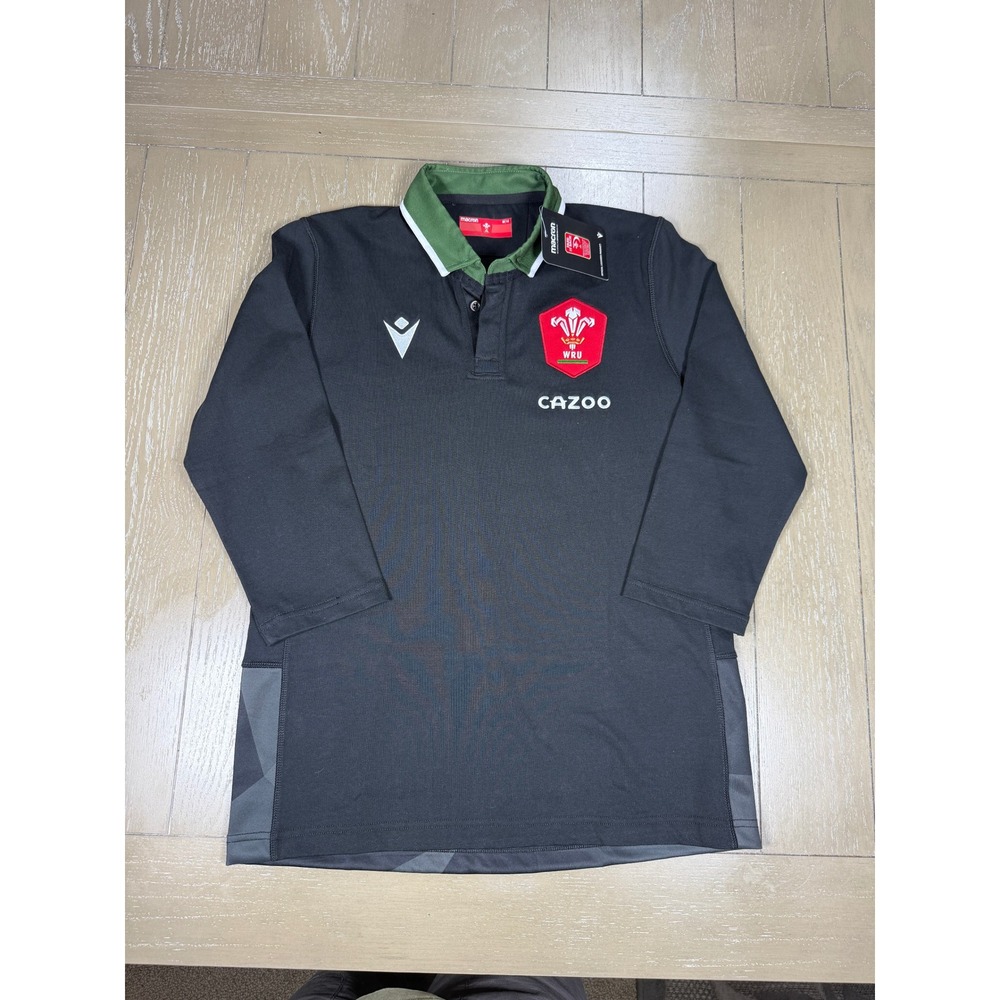 Macron Wales Rugby WRU M21 Away Female Medium Replica Shirt Black Green Size 14‎